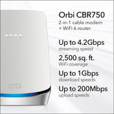Orbi Tri-Band WiFi 6 Router with DOCSIS 3.1 Built-in Cable Modem (CBR750) ??Cable Modem Router - Covers up to 2,500 sq. ft. 40+ Devices - AX4200 (up to 4.2Gbps)